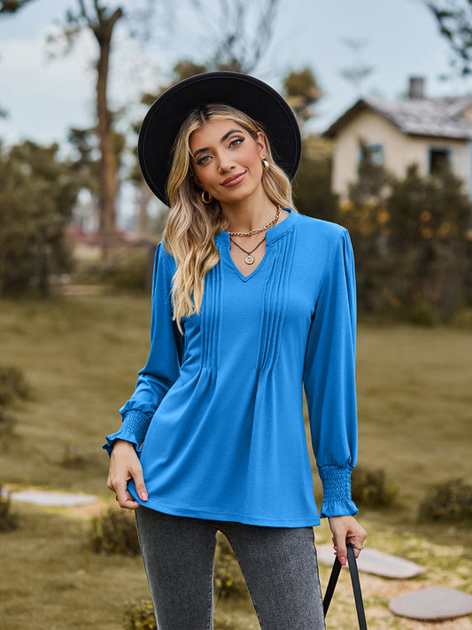 Notched Neck Flounce Sleeve Blouse nicholesgifts