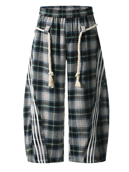 Plaid Casual Pants with Side Stripes Trendsi