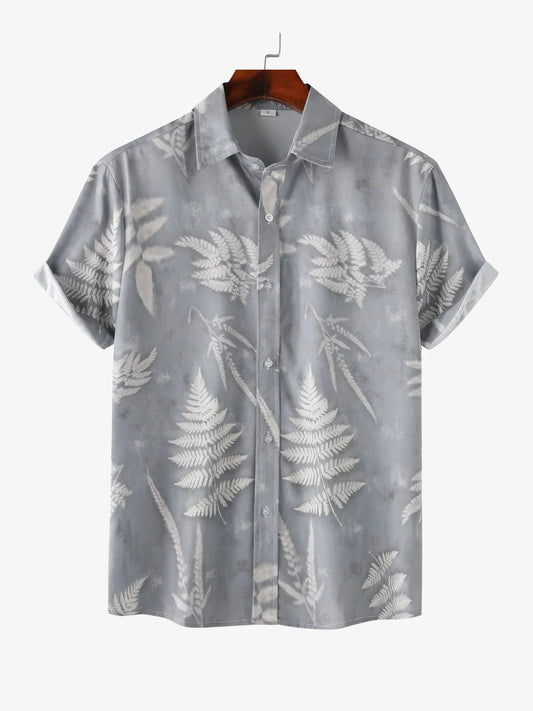Men's Casual Fern Print Short Sleeve Button-Up Shirt NicholesGifts