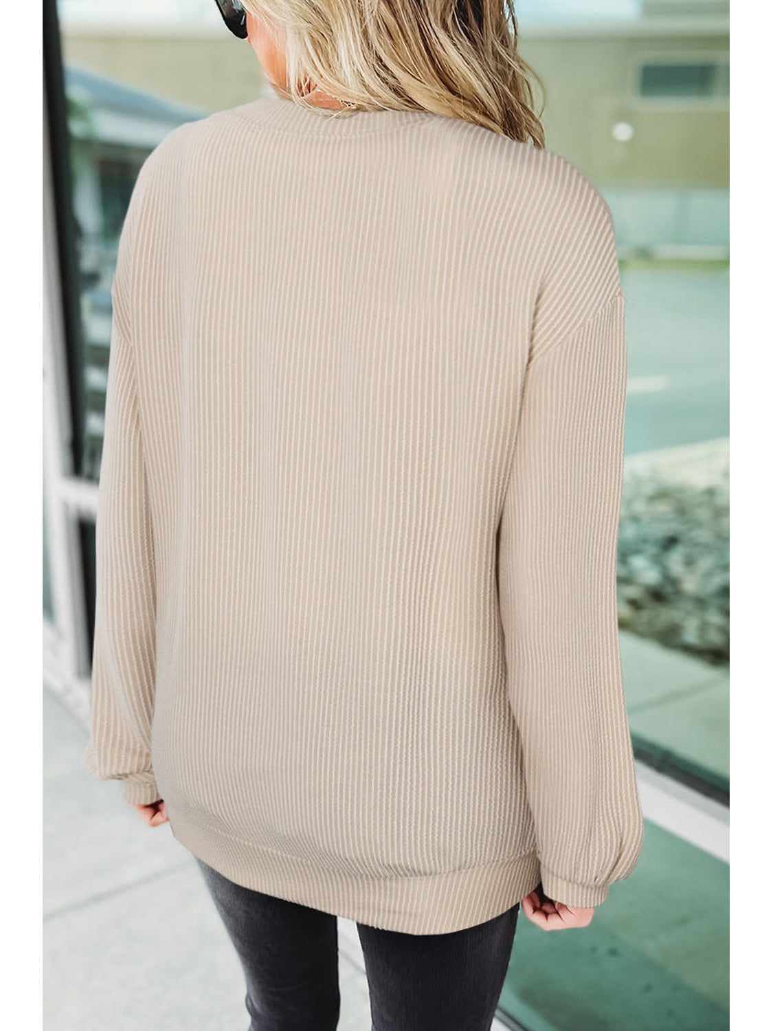 Ribbed Round Neck Long Sleeve Graphic Sweatshirt