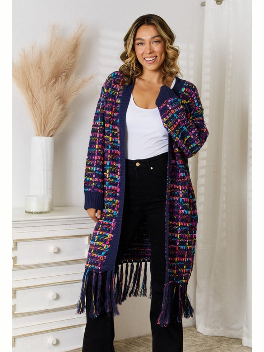 Women Fringe Hem Open Front Cardigan