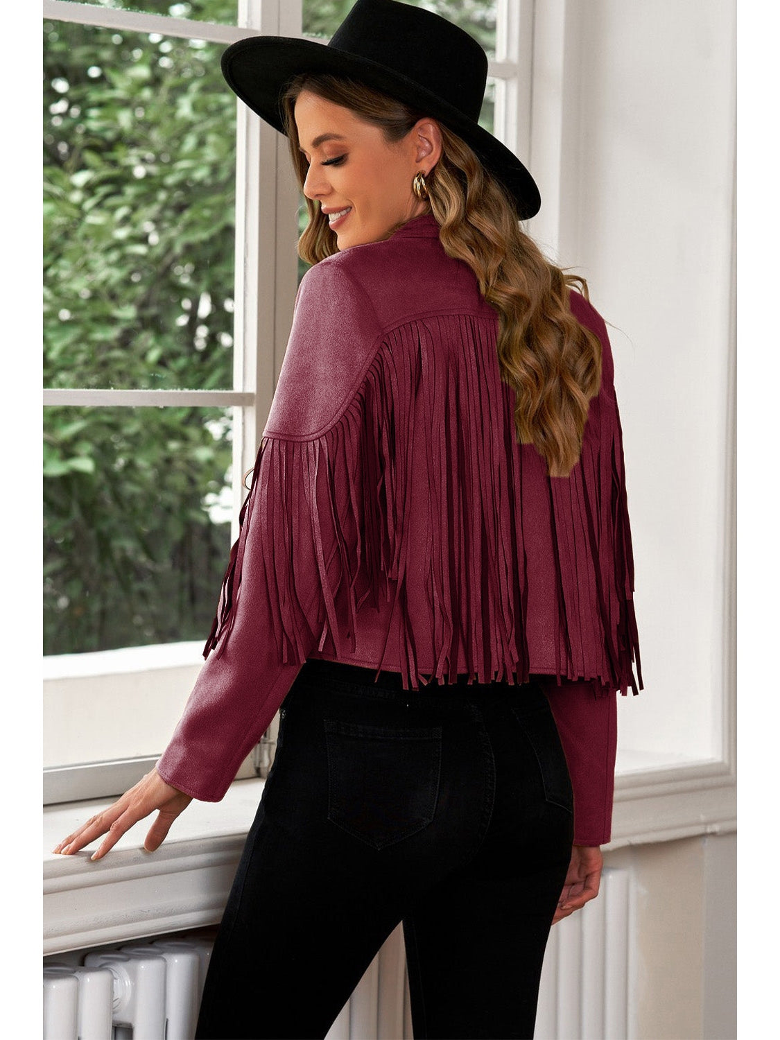 Fringe Trim Lapel Collar Cropped Blazer NicholesGifts
