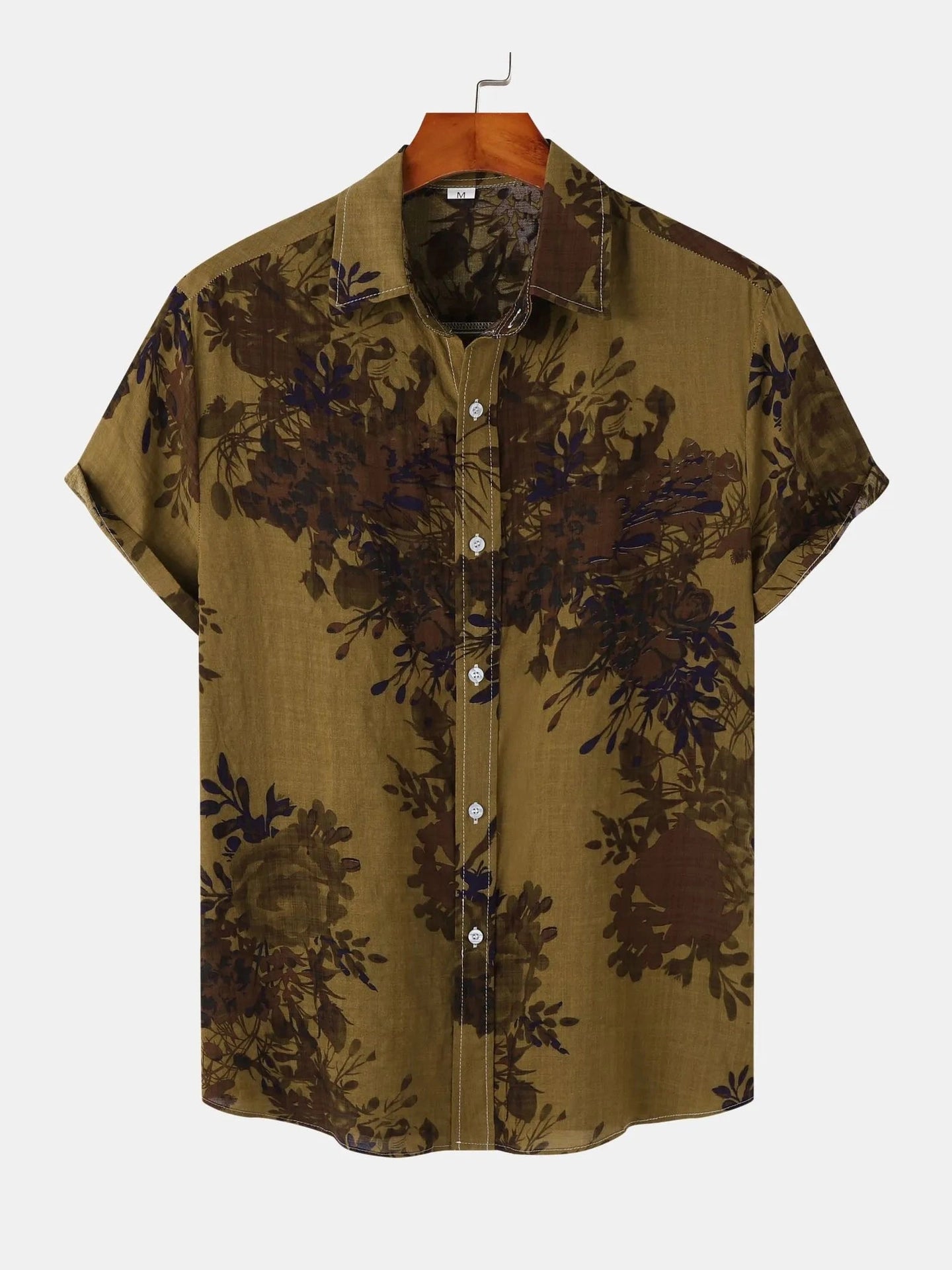 Men's Plus Size Printed Short Sleeve Button Down Casual Shirt Trendsi