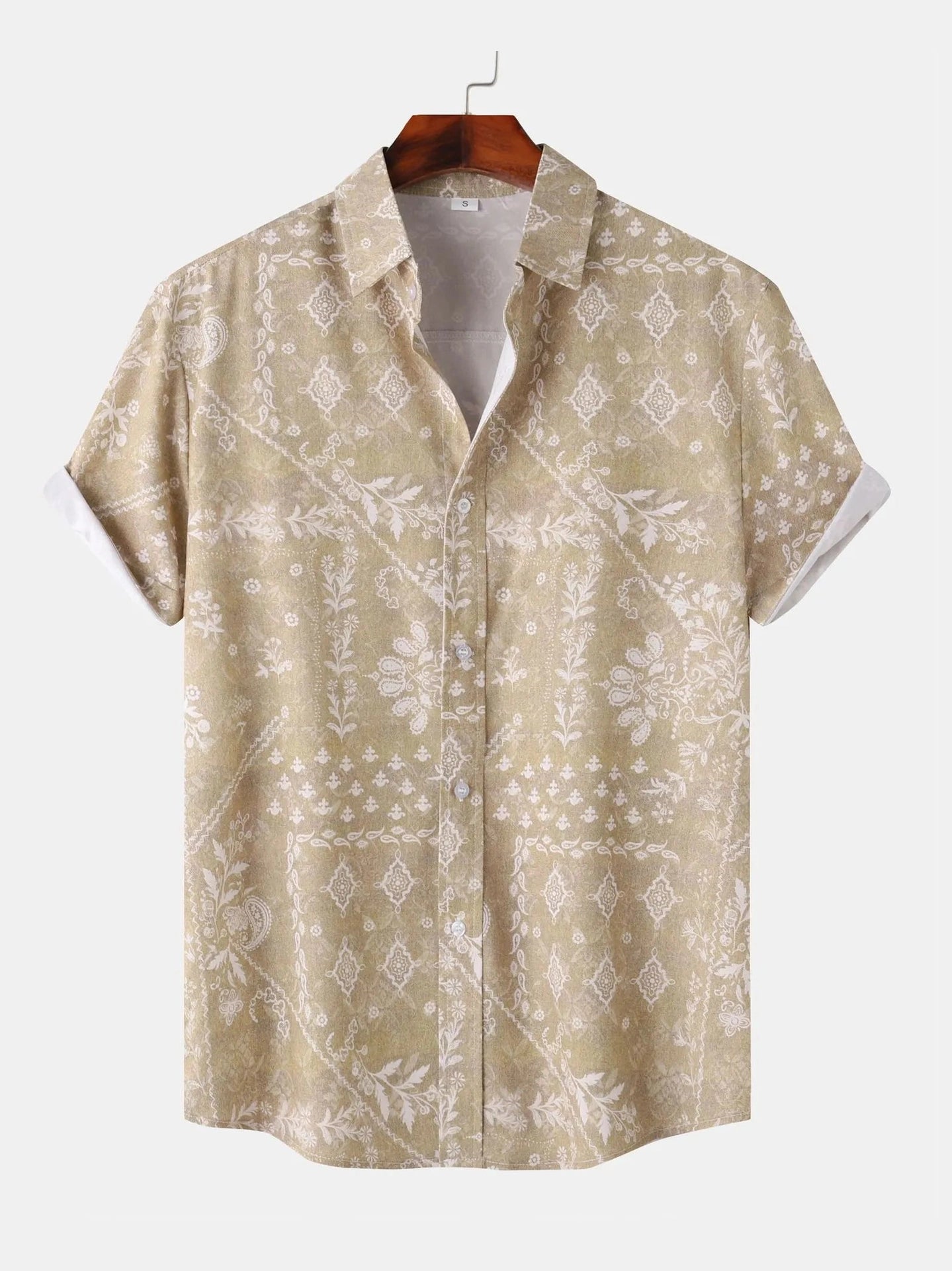 Men's Printed Short Sleeve Button-Up Shirt Trendsi