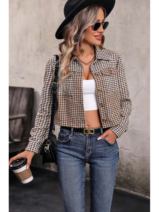 Perfee Collared Neck Button Front Pocketed Jacket