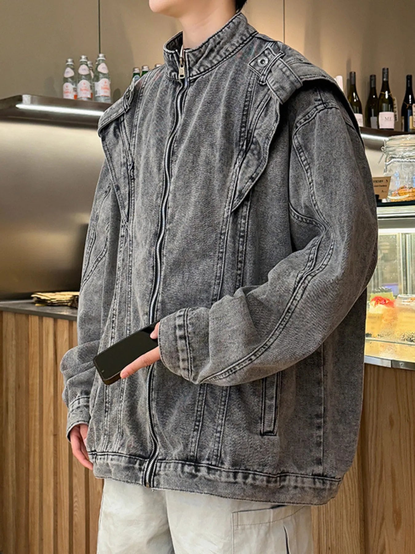 Men's Plus Size Zip Up Long Sleeve Denim Jacket Trendsi