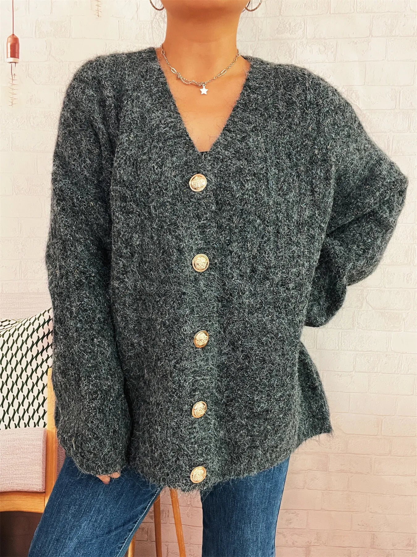 Cable Knit Button-Up Cardigan