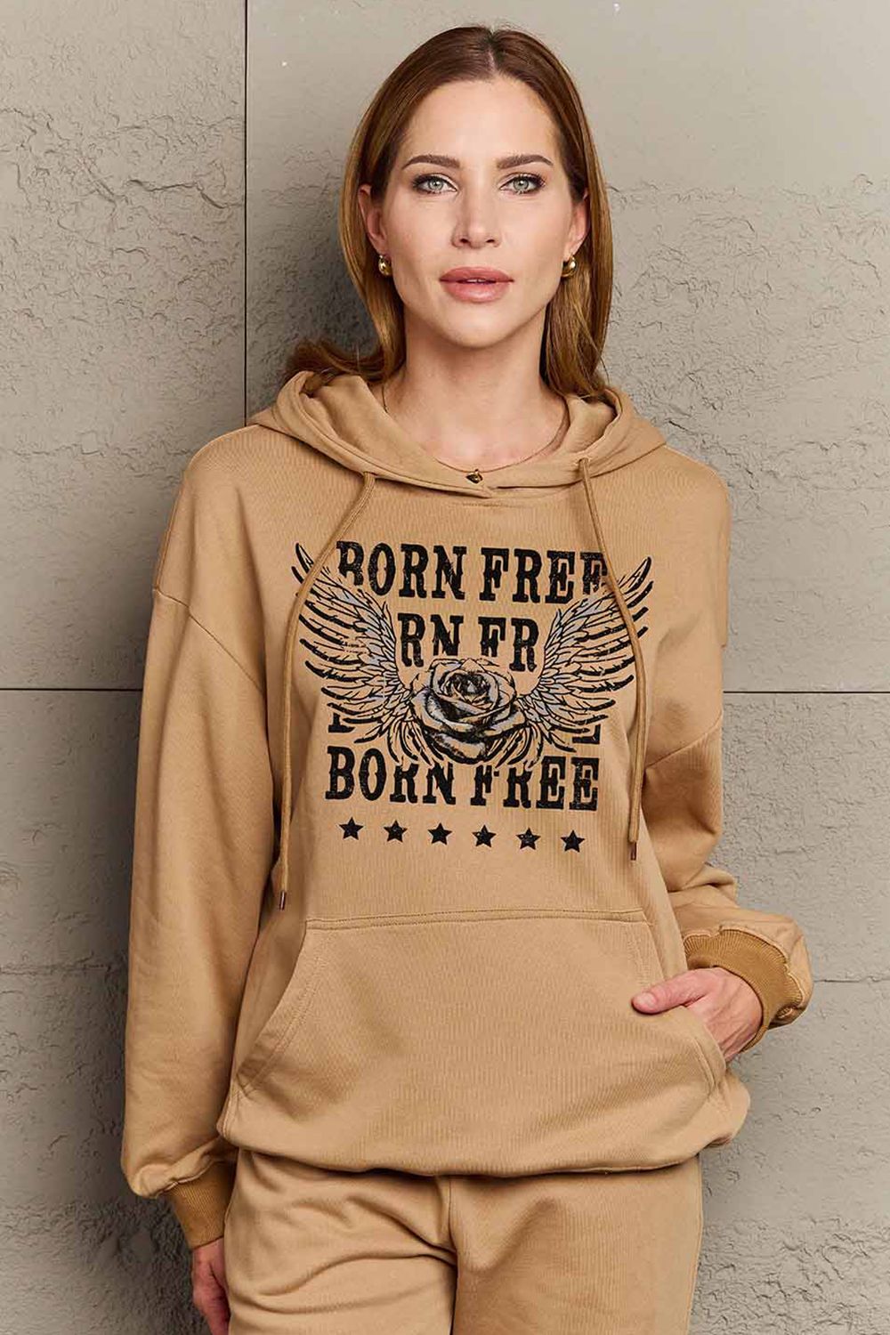 Simply Love Simply Love Full Size BORN FREE Graphic Hoodie Trendsi
