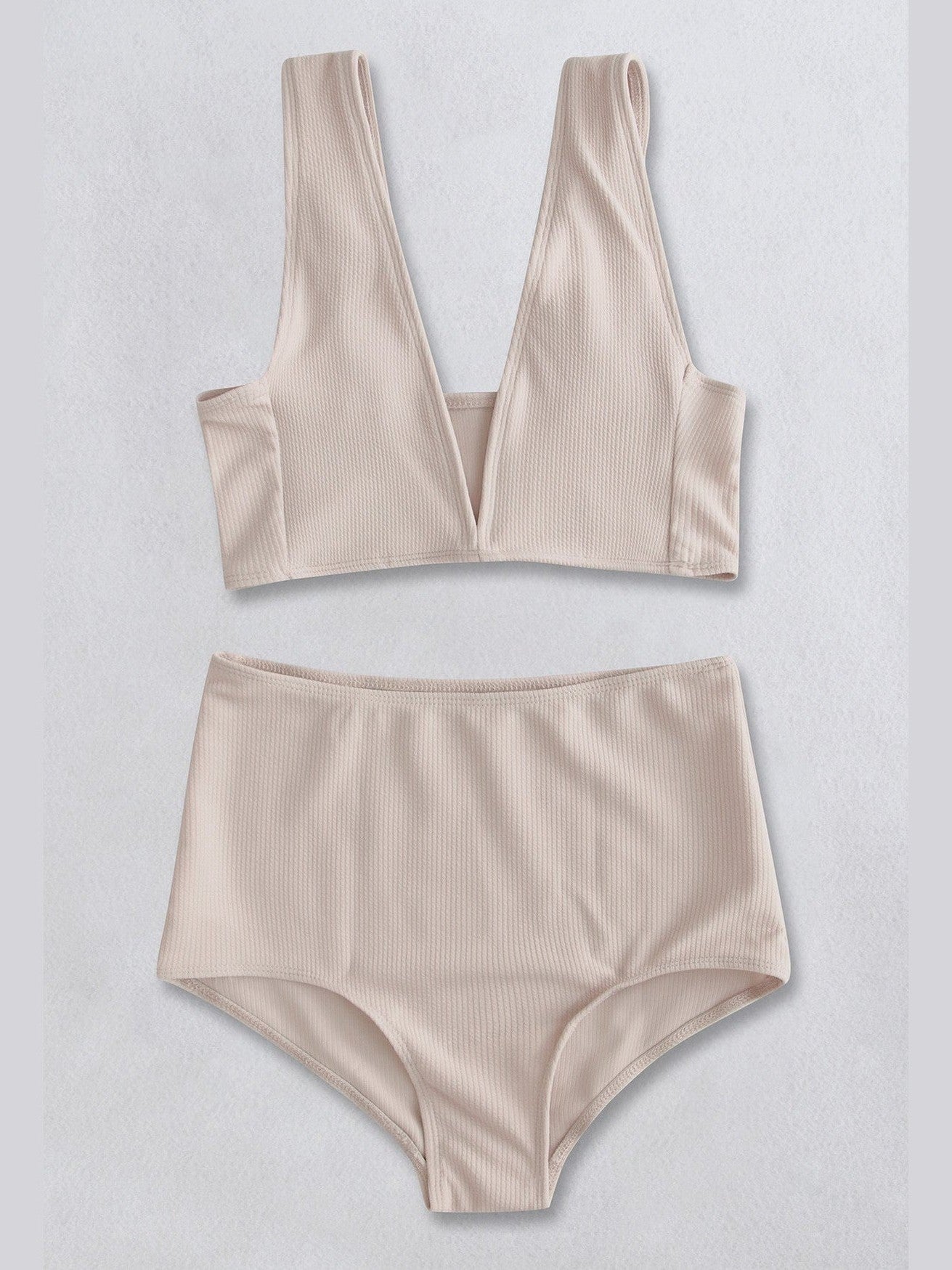 Women Ribbed V-Neck Bikini Set