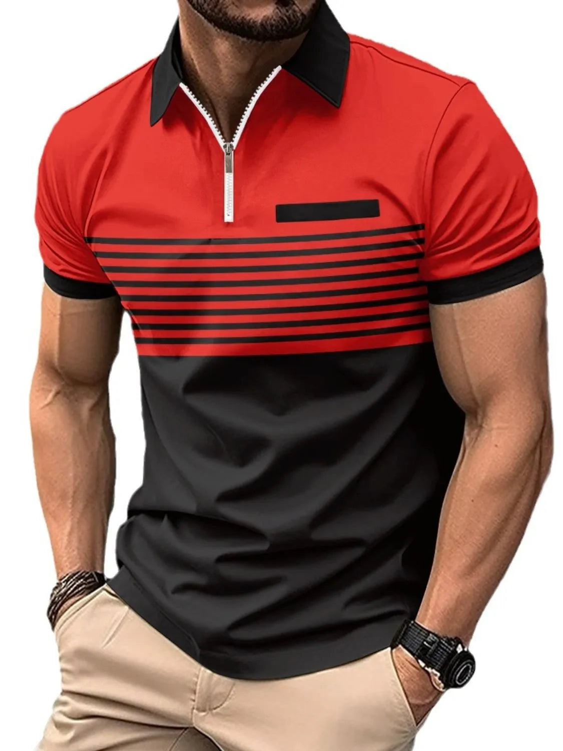 Men's Full Size Collared Neck Contrast Polo Short Sleeve Shirt
