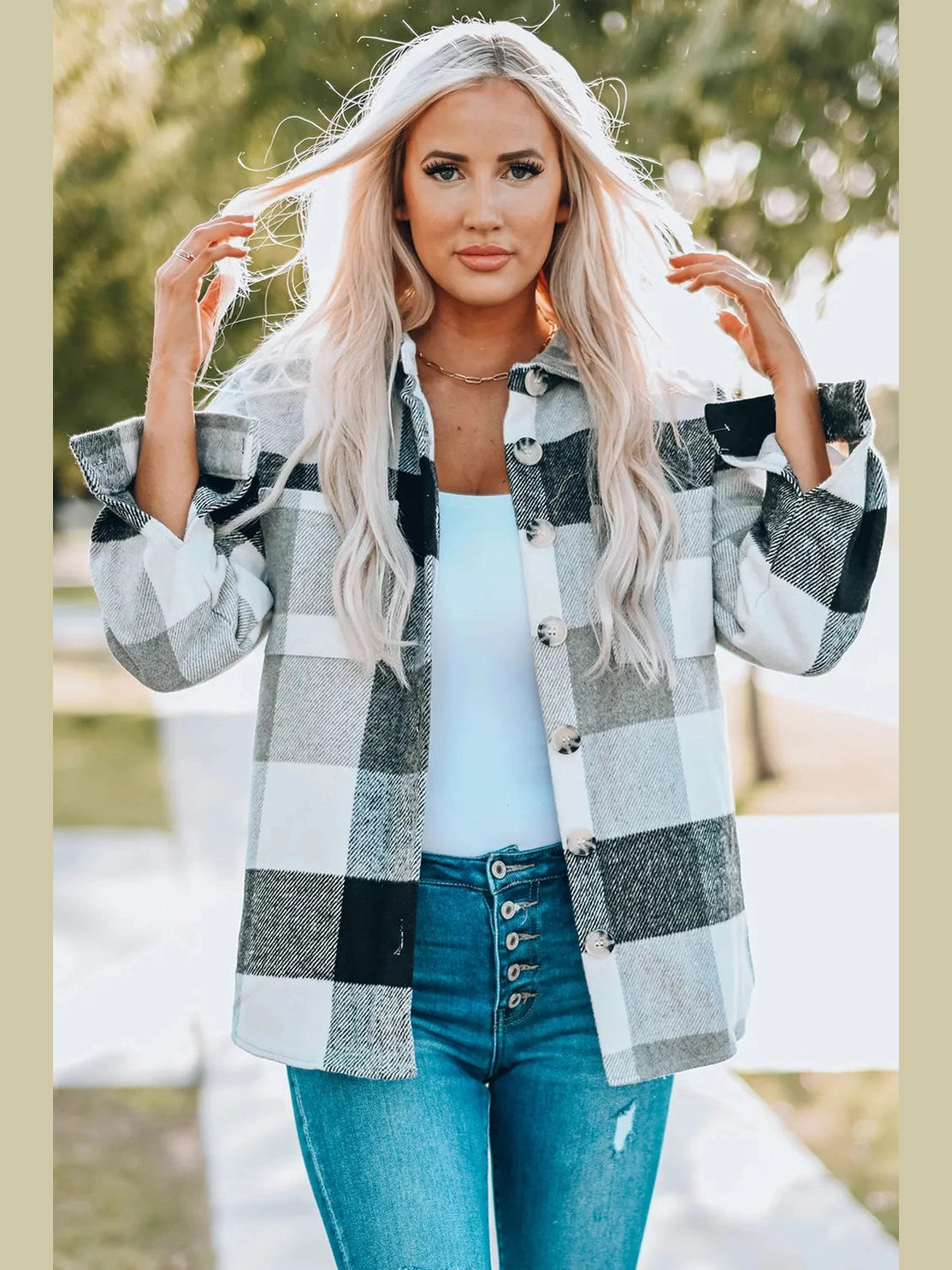 Plaid Button Up Dropped Shoulder Jacket nicholesgifts