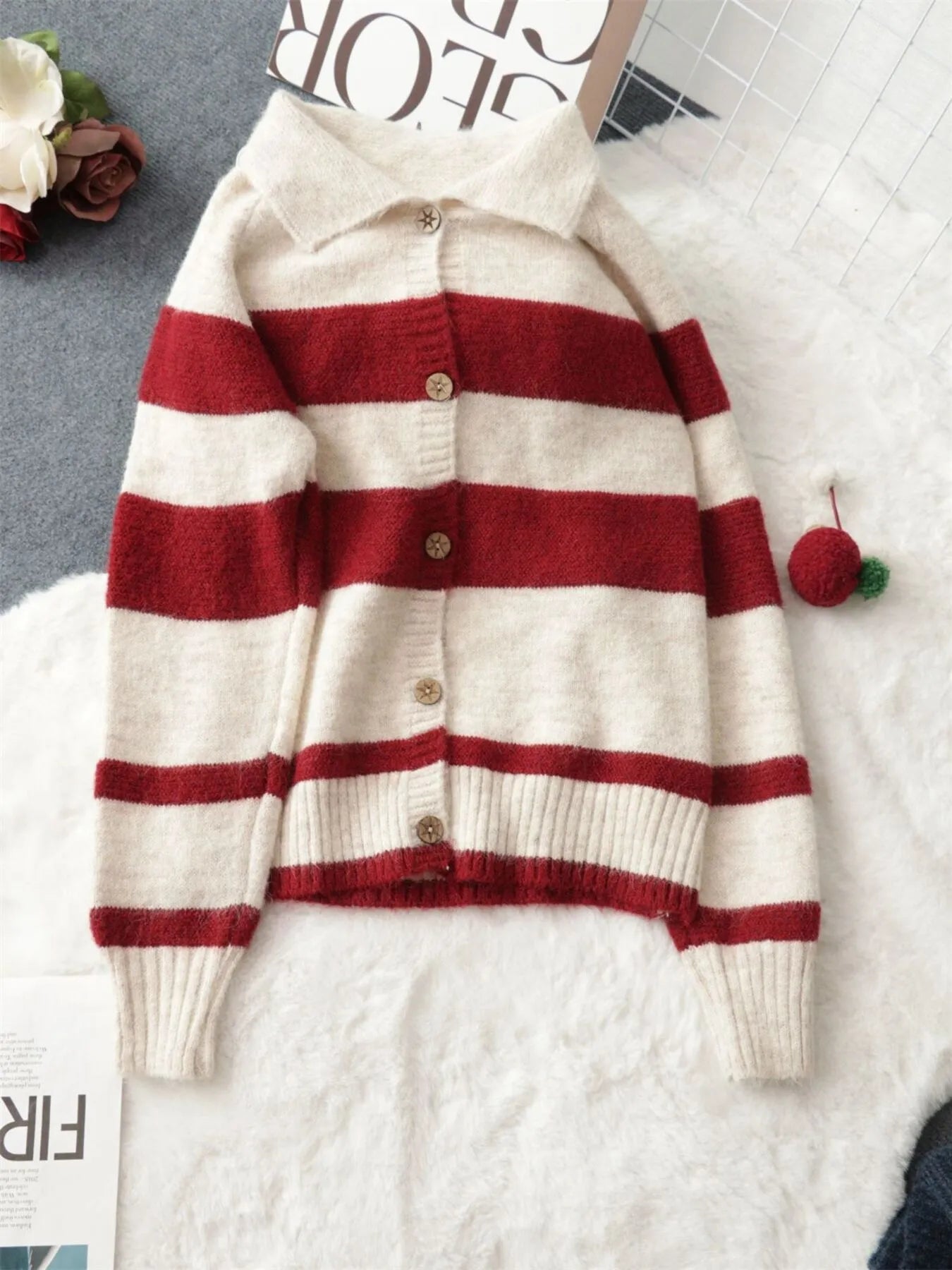 Striped Button-Up Cozy Cardigan
