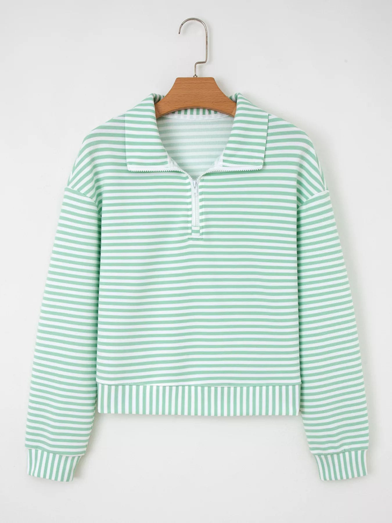 Stripe Quarter Zip Collar Long Sleeve Top Trendsi