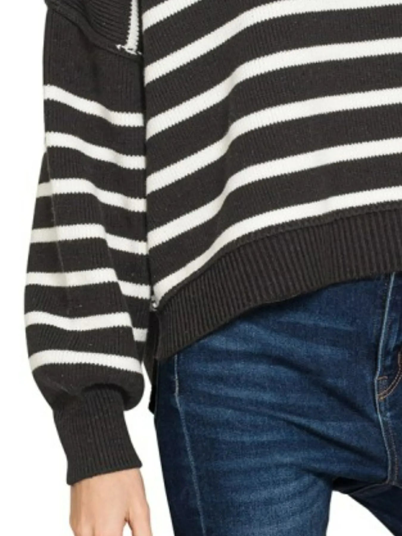 Zenana Exposed Seam Striped Oversized Sweater NicholesGifts