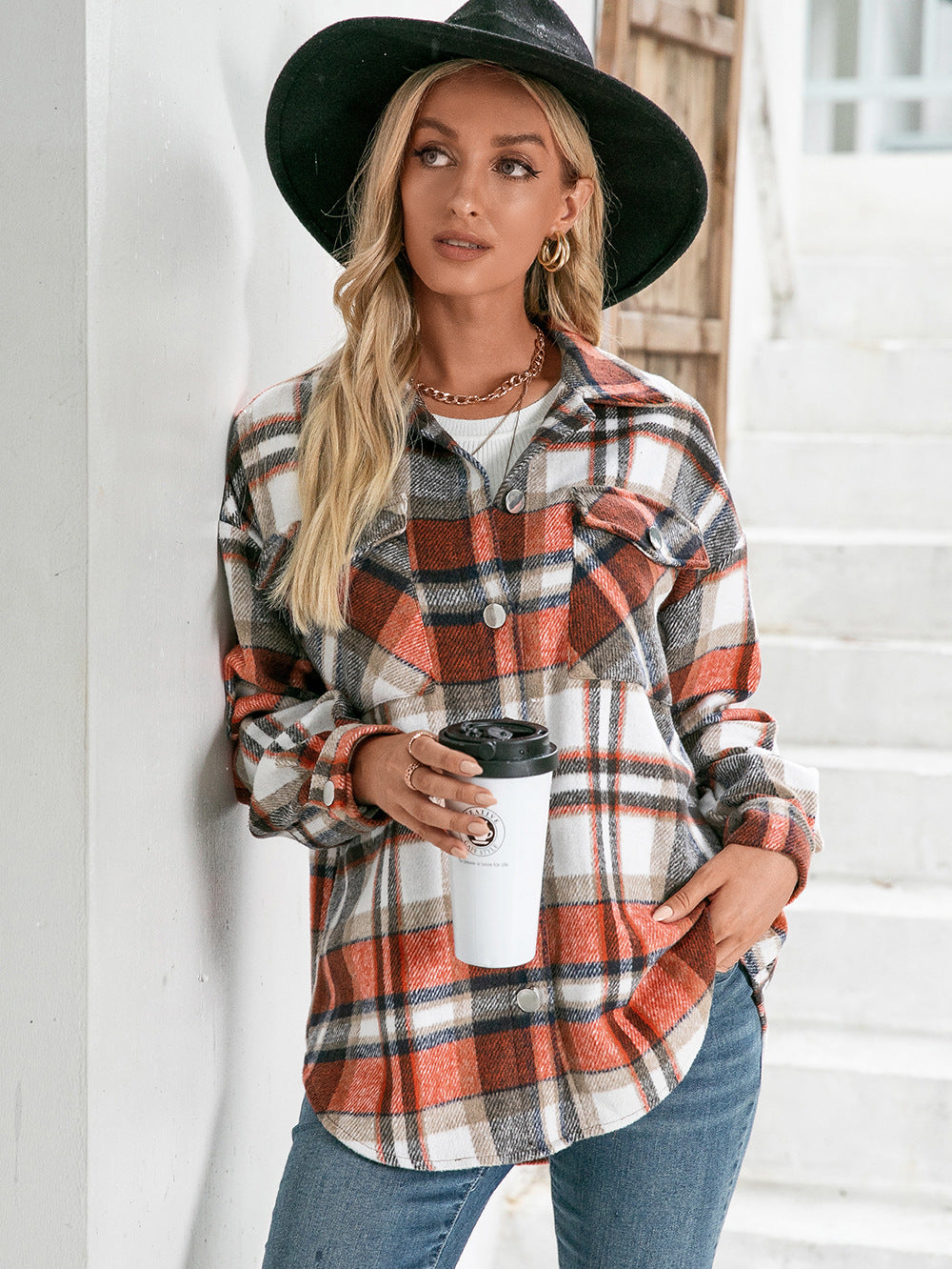 Ivy Lane Meet You Outside Plaid Button Down Curved Hem Shacket NicholesGifts