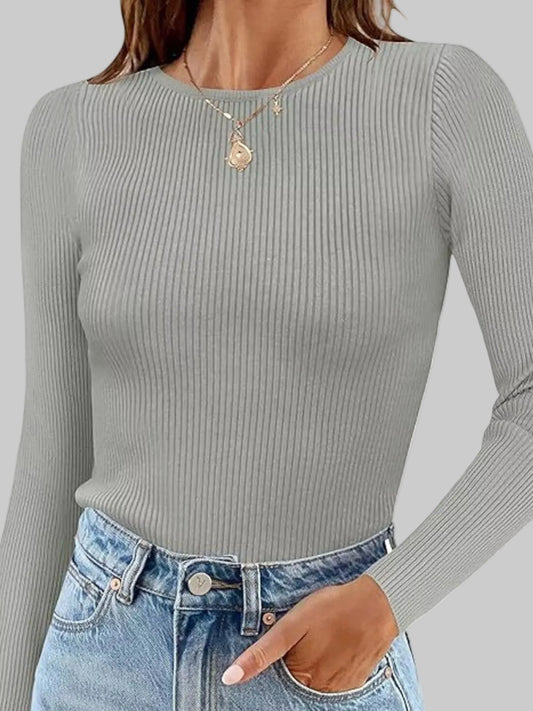 Ribbed Knit Slim Fit Long Sleeve T-Shirt nicholesgifts