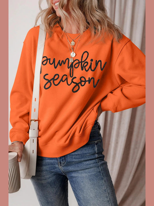 Letter Round Neck Long Sleeve Sweatshirt Trendsi