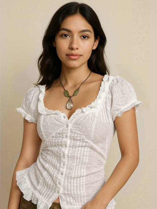 Frill Button Up Short Sleeve Shirt