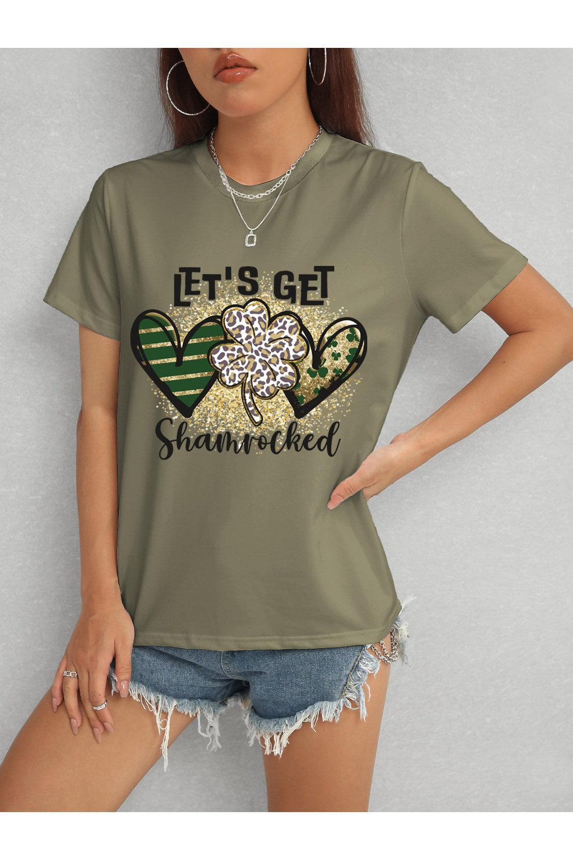 Women Lucky Clover Round Neck Short Sleeve T-Shirt NicholesGifts