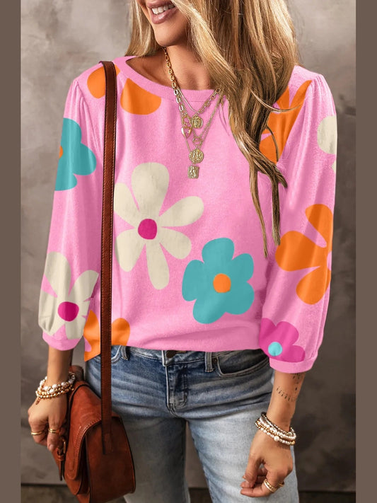 Printed Round Neck Top nicholesgifts