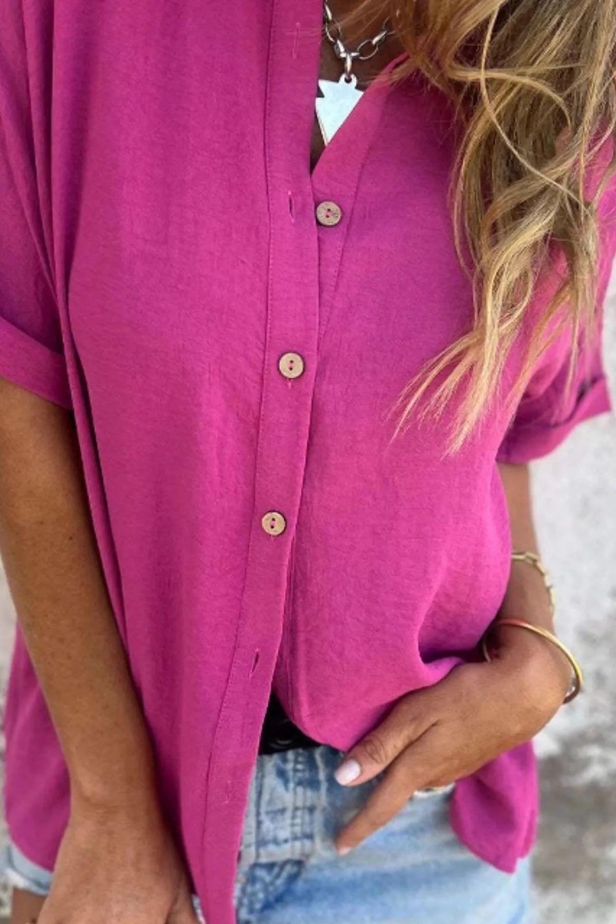 Full Size Casual Button Down Short Sleeve Loose Shirt Plus Size Trendsi
