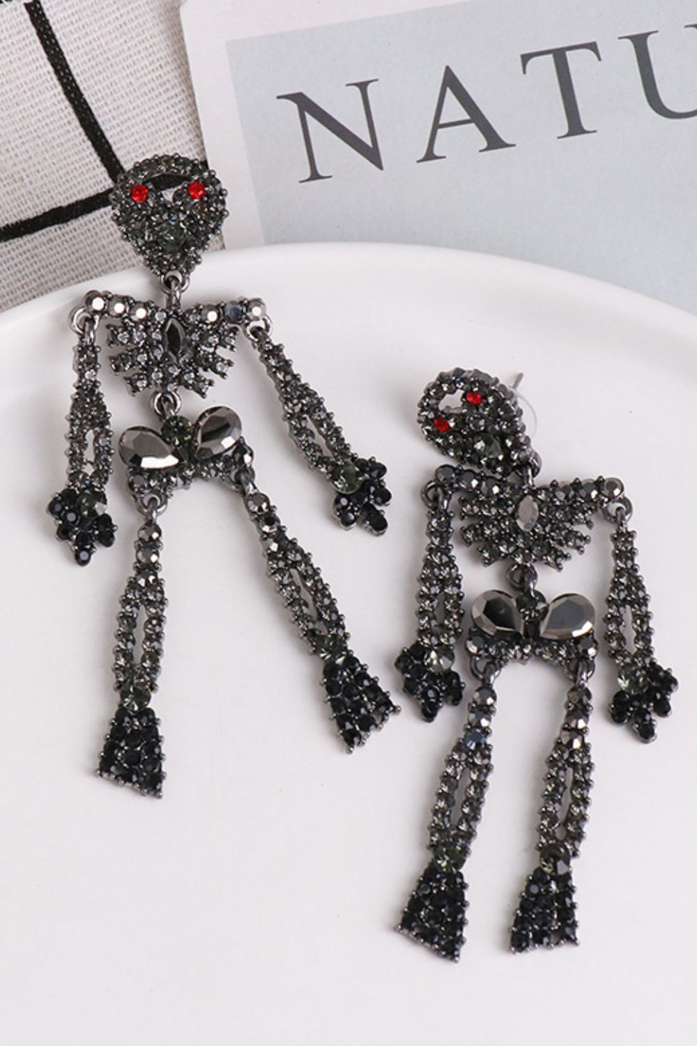 Skeleton Shape Glass Stone Dangle Earrings NicholesGifts