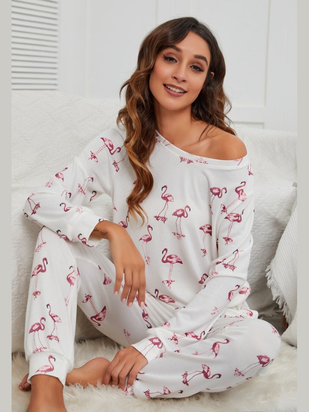 Flamingo Long Sleeve Top and Pants Lounge Set NicholesGifts