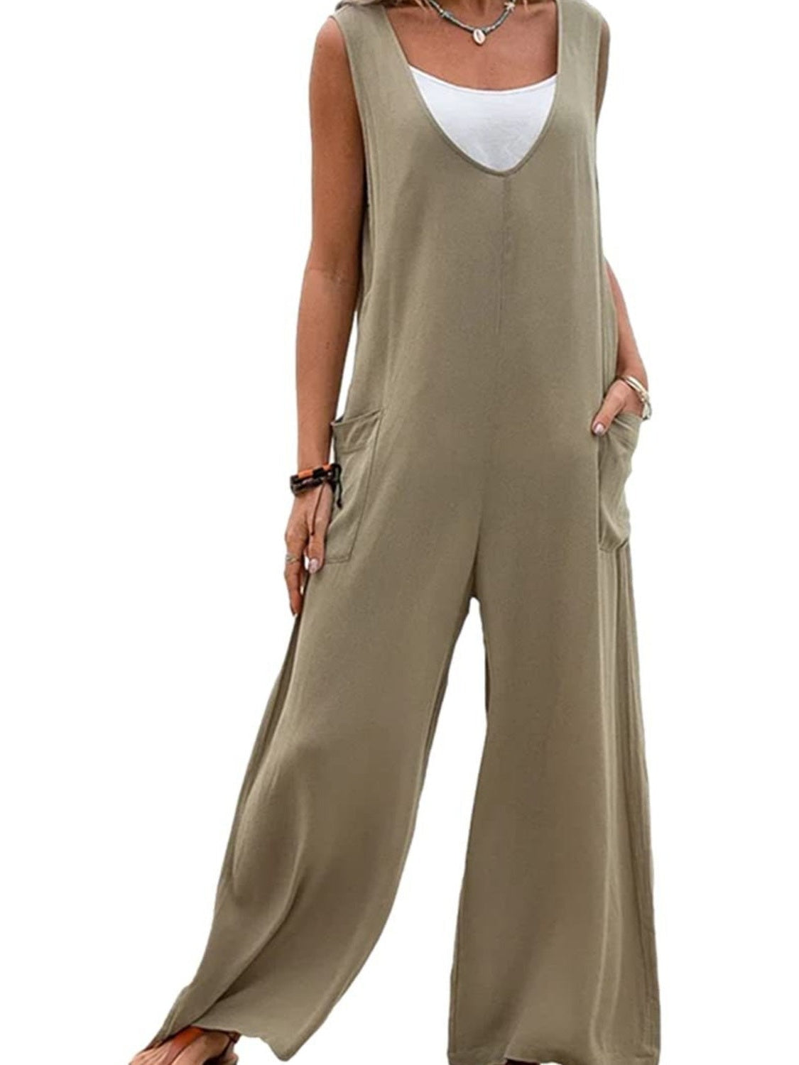 Full Size Wide Strap Jumpsuit with Pockets NicholesGifts