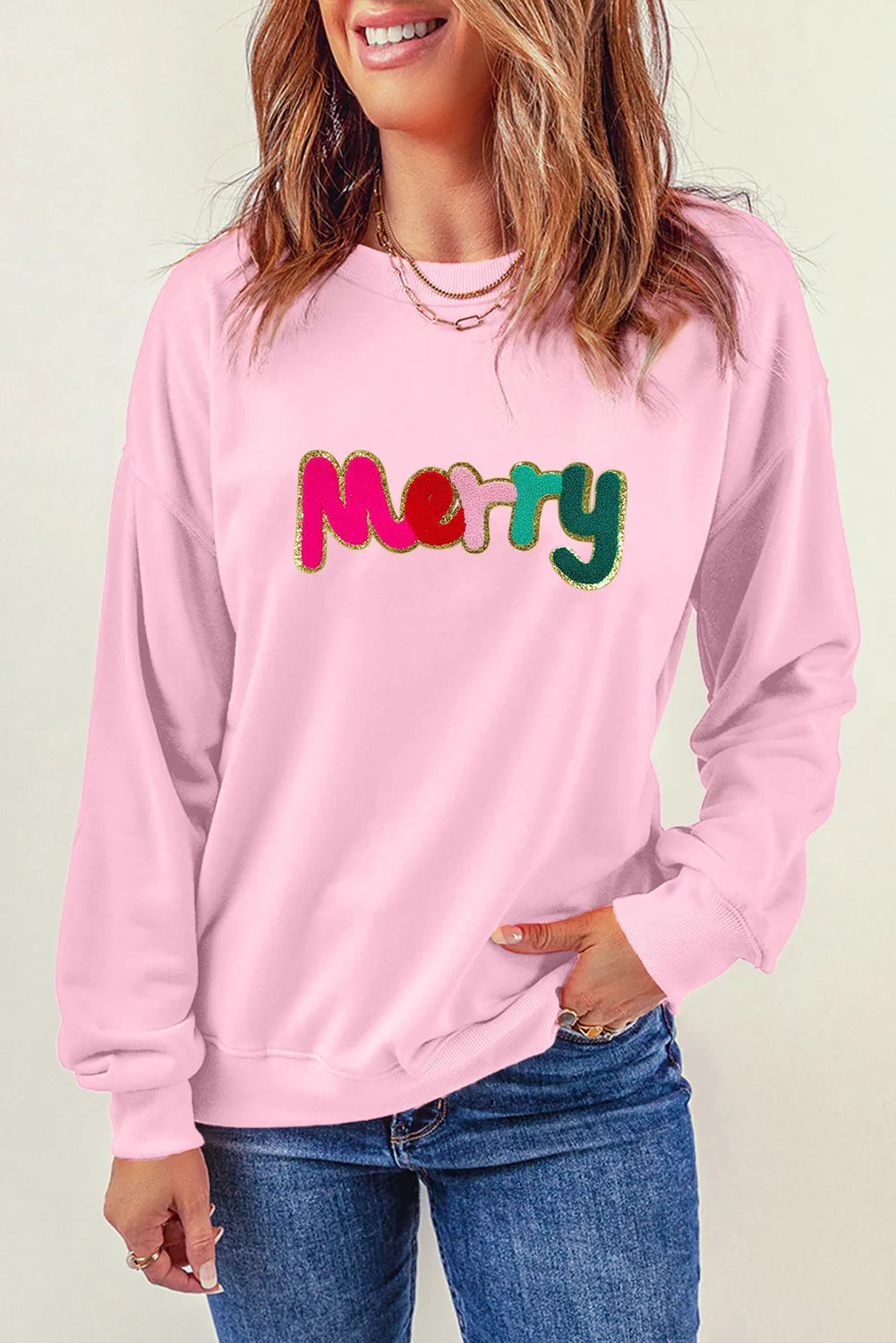 MERRY Round Neck Long Sleeve Sweatshirt NicholesGifts