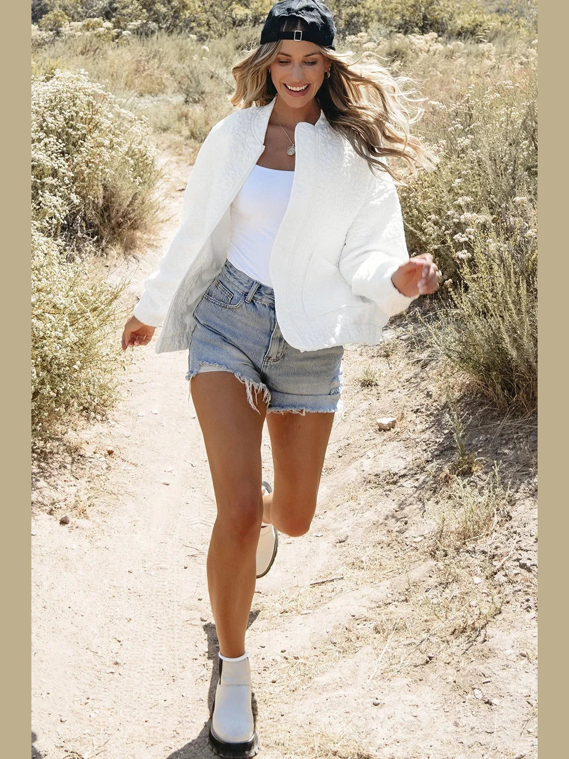 Baseball Collar Floral Quilted Jacket