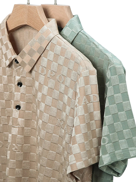 Men's Plus Size Checkered Pattern Short Sleeve Casual Polo Shirt NicholesGifts