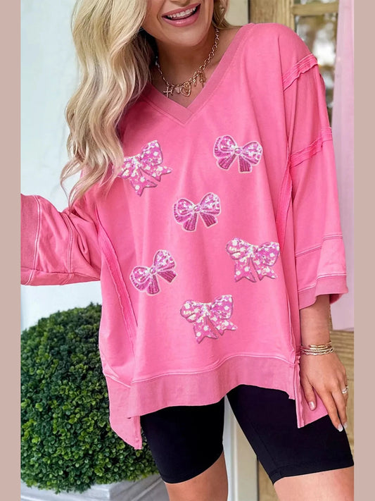 Bow V-Neck Sweatshirt nicholesgifts