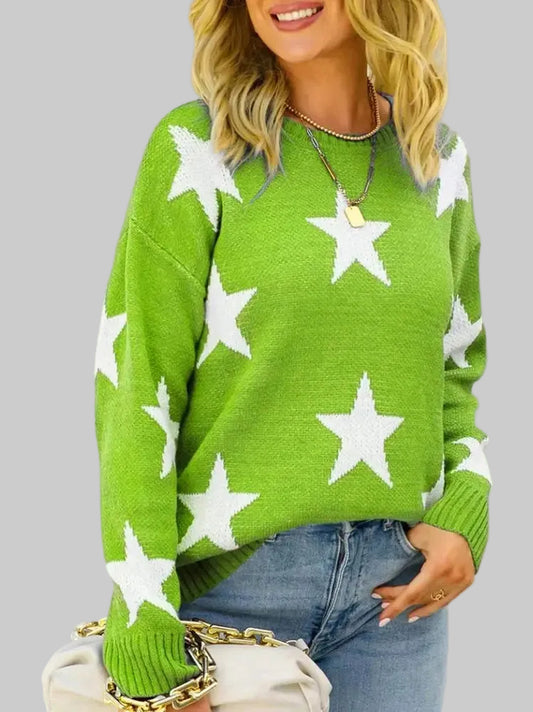 Women Star Pattern Round Neck Sweater nicholesgifts
