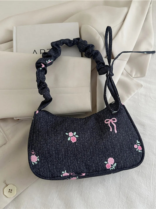 Embroidered Ruched Strap Shoulder Bag Trendsi
