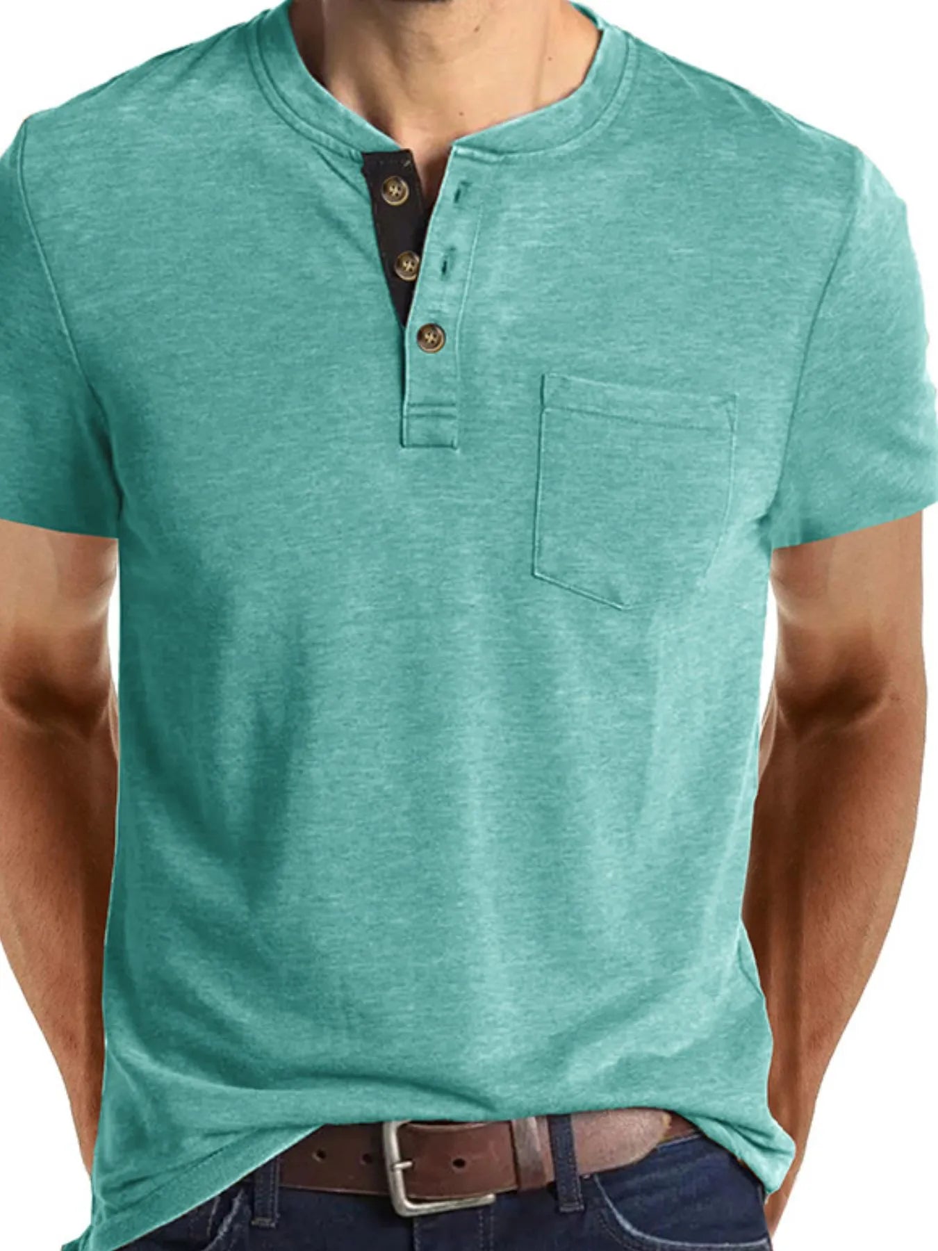 Men's Full Size Classic Henley Pocket Polo T-Shirt Plus Size NicholesGifts