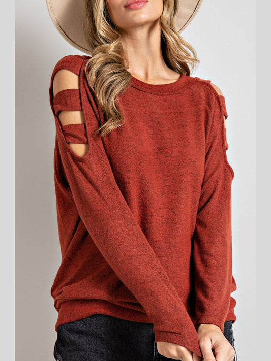 Women Cutout Round Neck Long Sleeve Top NicholesGifts
