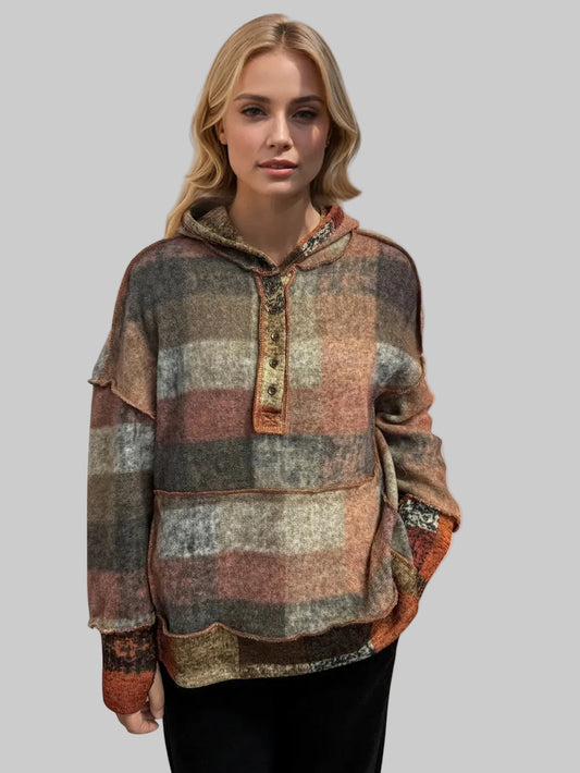Double Take Full Size Plaid Dropped Shoulder Fleece Hoodie nicholesgifts