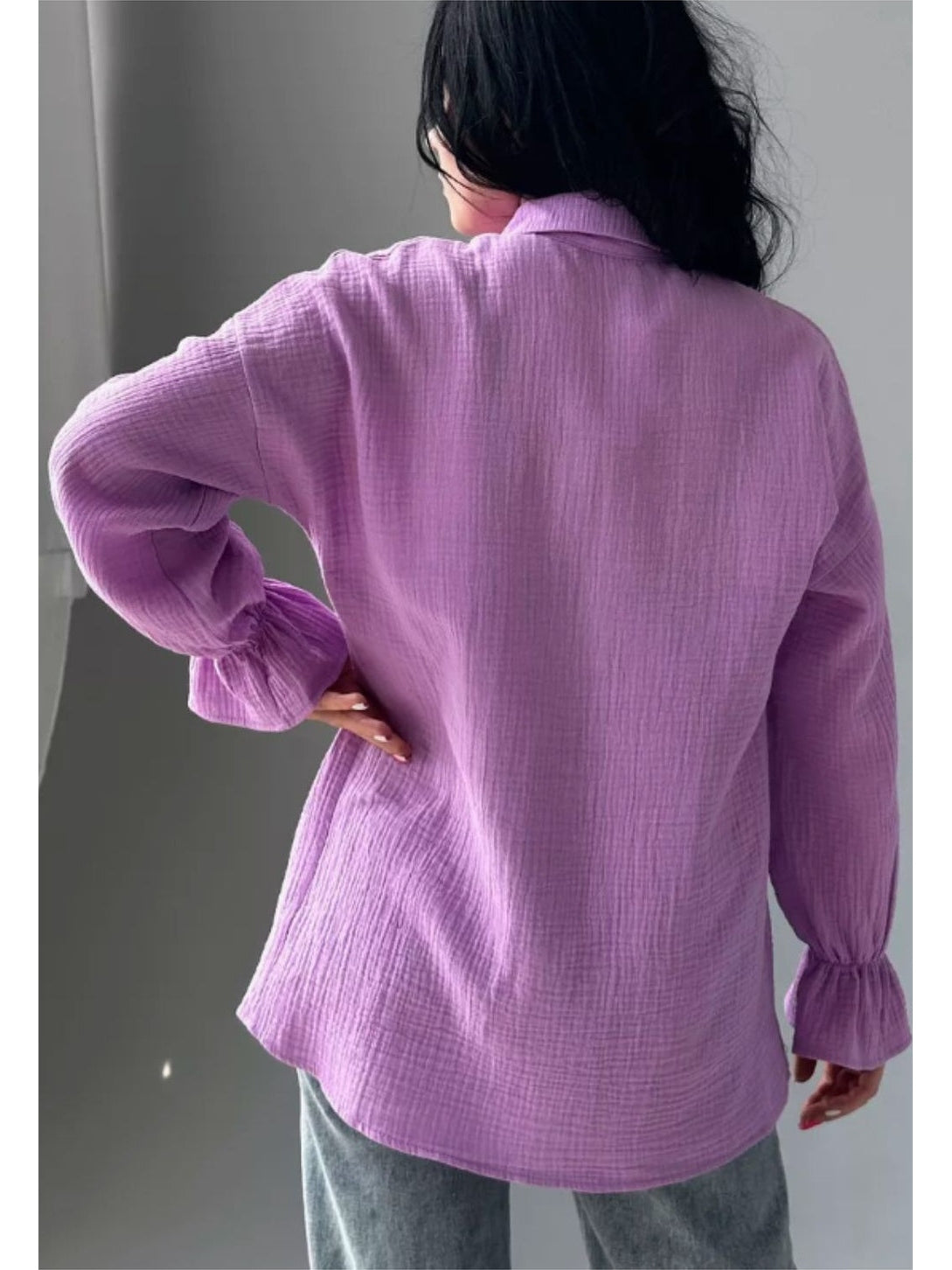 Women Textured Collared Neck Flounce Sleeve Shirt NicholesGifts