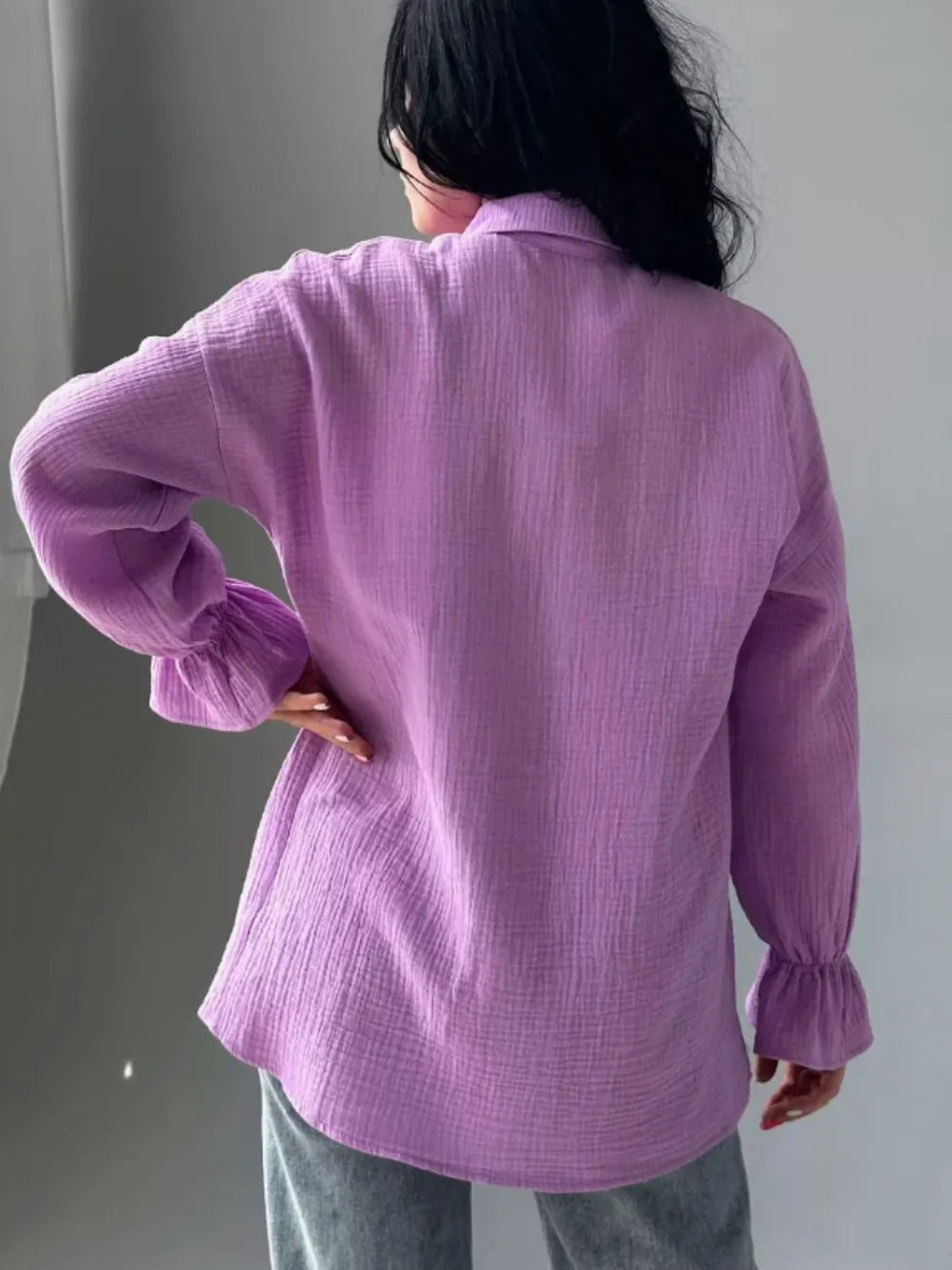 Textured Collared Neck Flounce Sleeve Shirt nicholesgifts