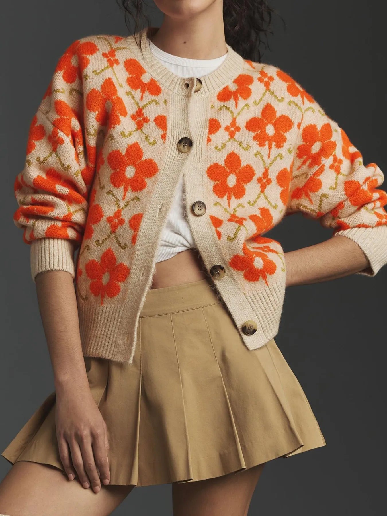 Flower Button Up Long Sleeve Cardigan