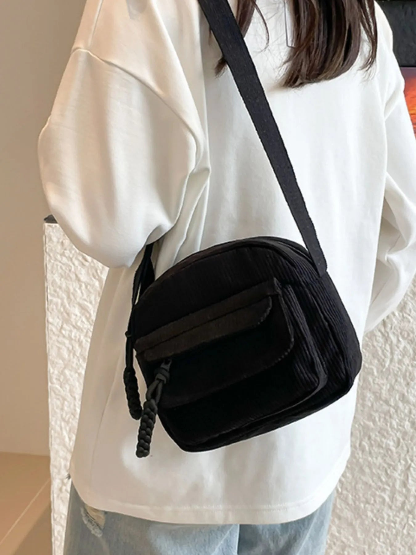 Corduroy Crossbody Bag with Adjustable Strap Trendsi