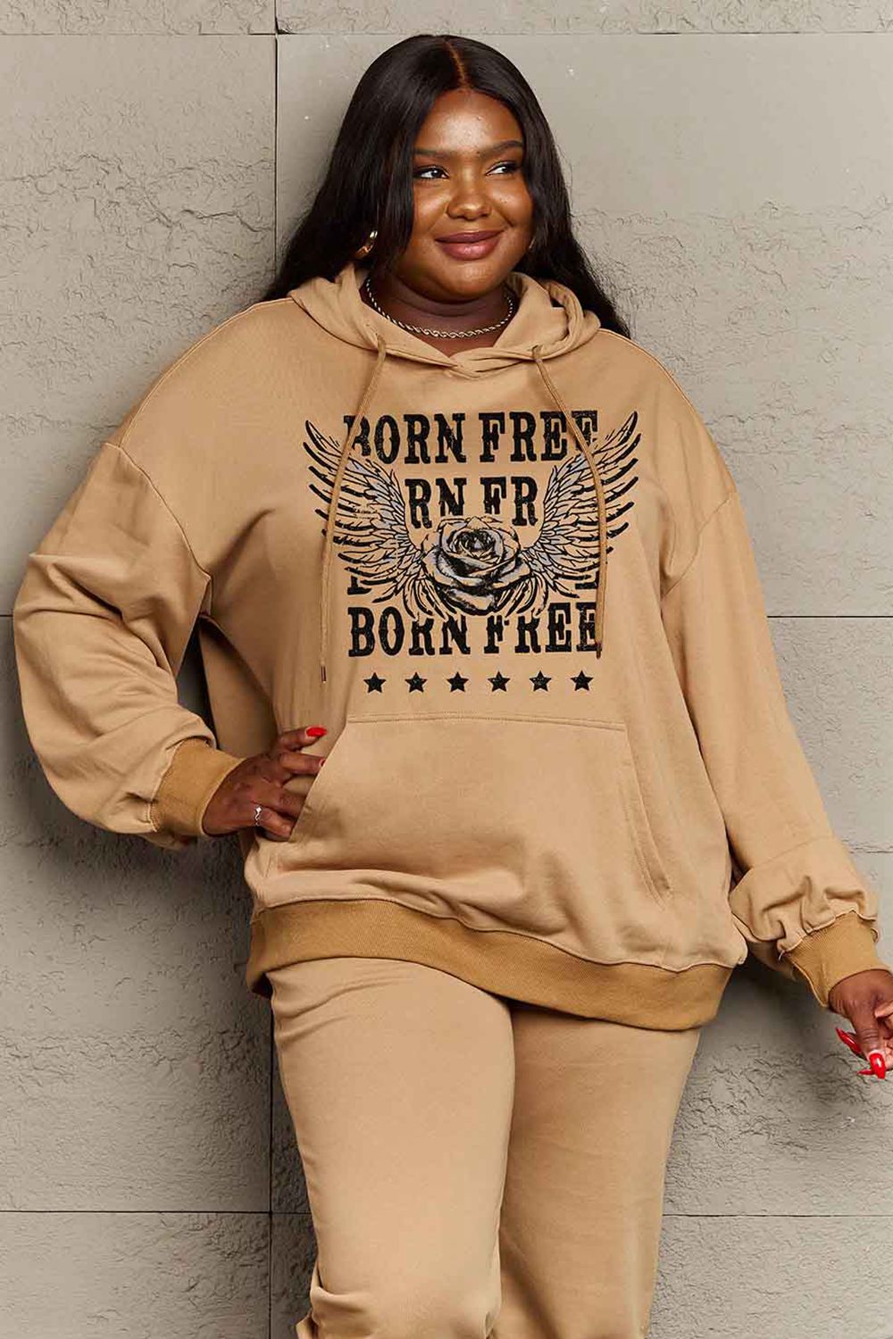 Simply Love Simply Love Full Size BORN FREE Graphic Hoodie Trendsi