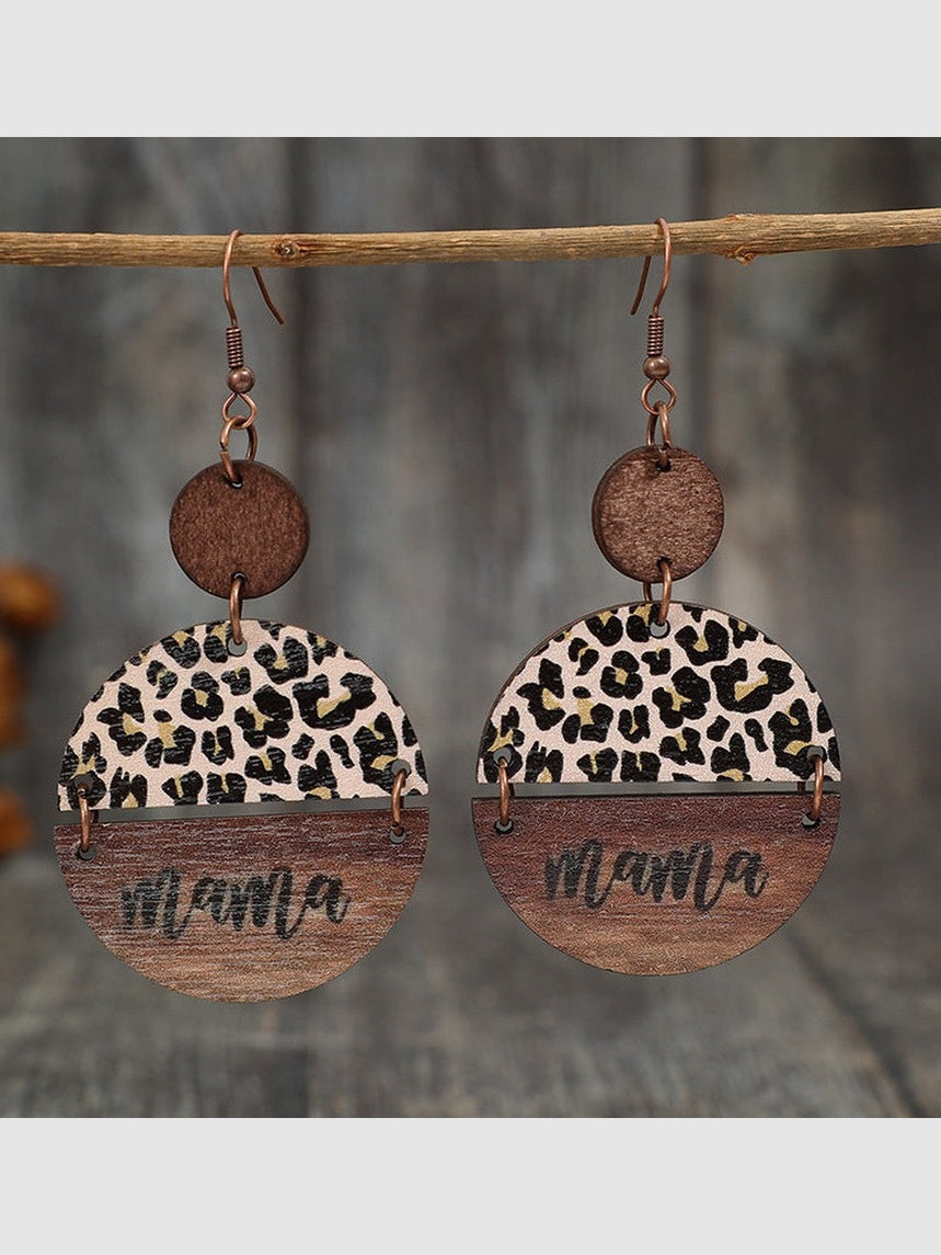 Women Wooden Leopard Round Shape Earrings
