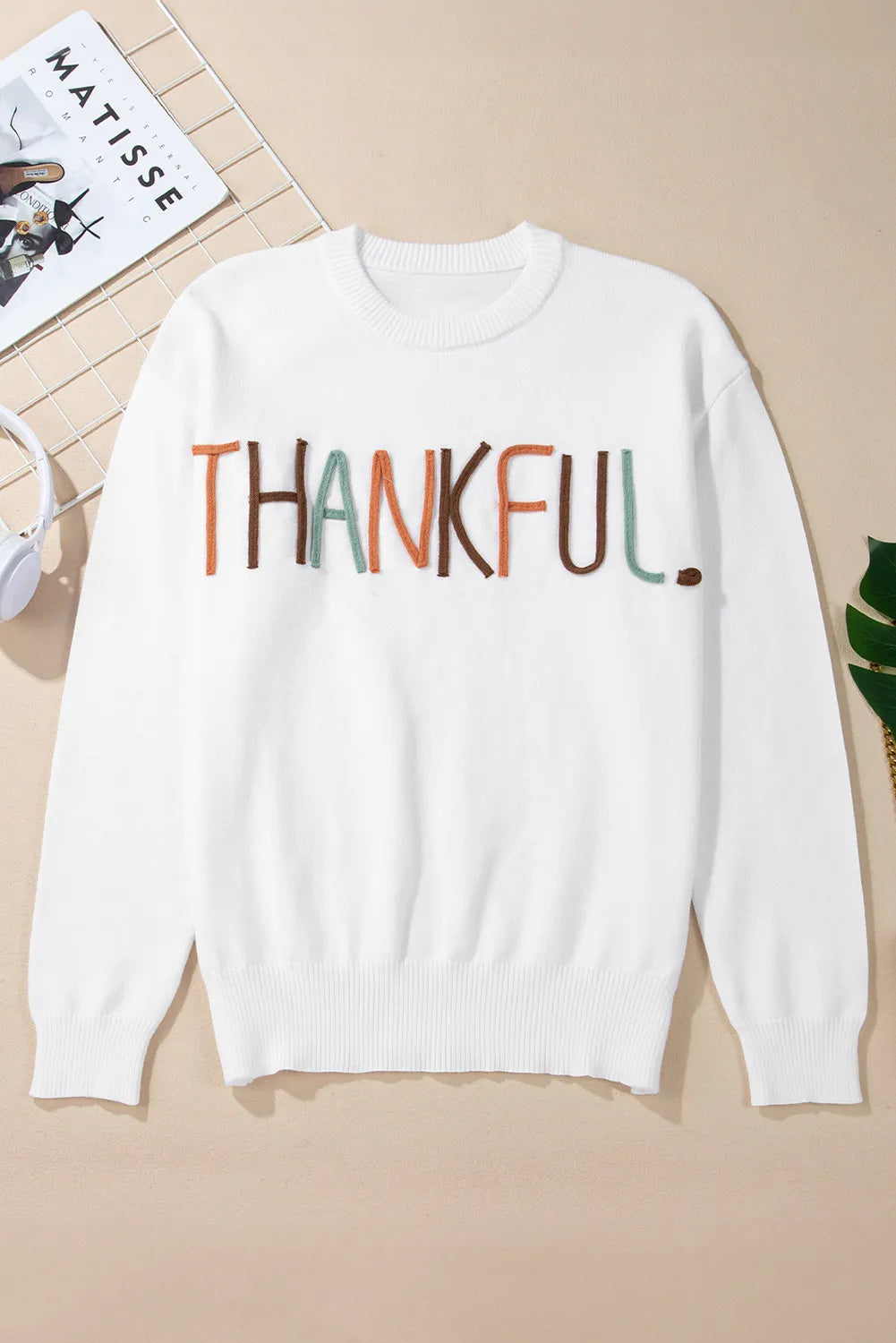 THANKFUL Round Neck Long Sleeve Knit Top NicholesGifts
