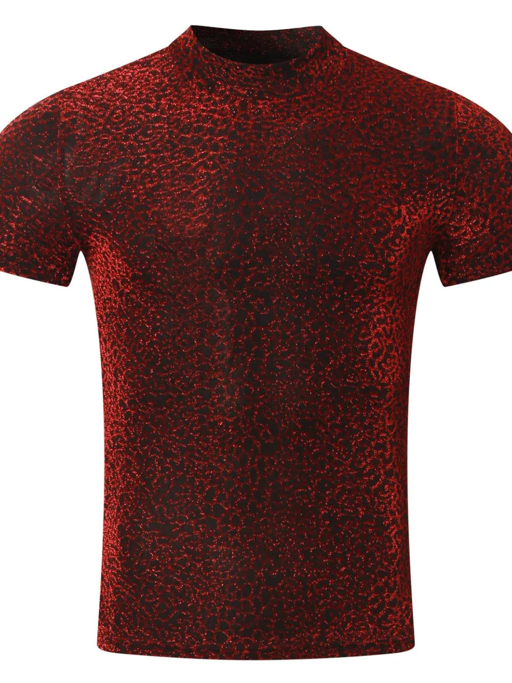 Men's Full Size Glitter Mock Neck Short Sleeve Top Plus Size NicholesGifts