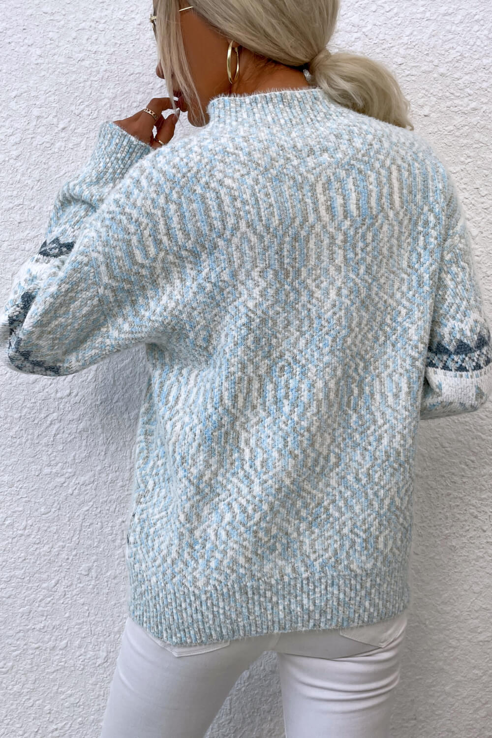 NicholesGifts Women Snowflake Pattern Mock Neck Sweater NicholesGifts