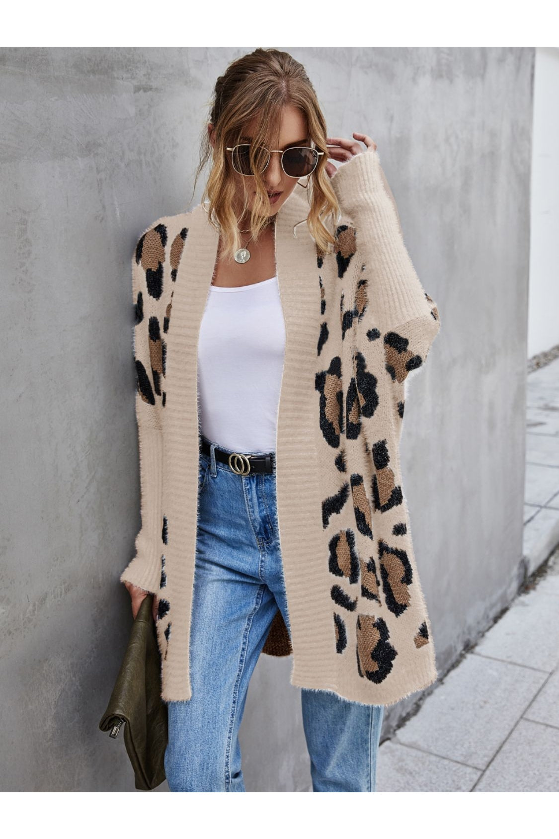 Women Leopard Pattern Fuzzy Cardigan