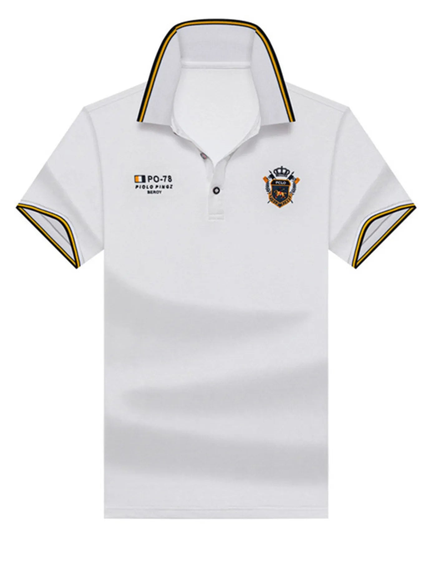 Men's Plus Size Striped Collar Embroidered Detail Polo