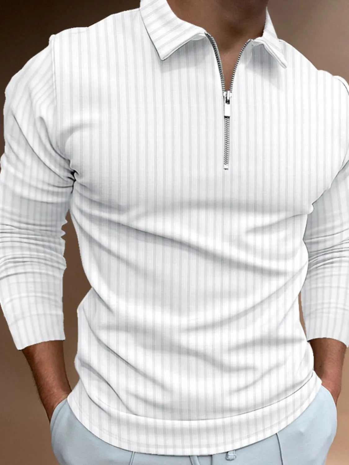 Men‘s Full Size Collared Neck Long Sleeve Polo Plus Size