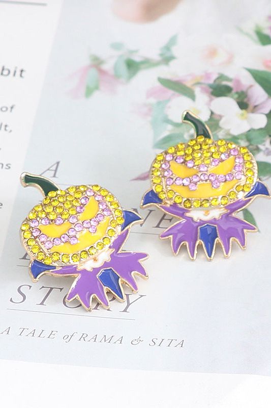 Women Demon Pumpkin Rhinestone Alloy Earrings NicholesGifts